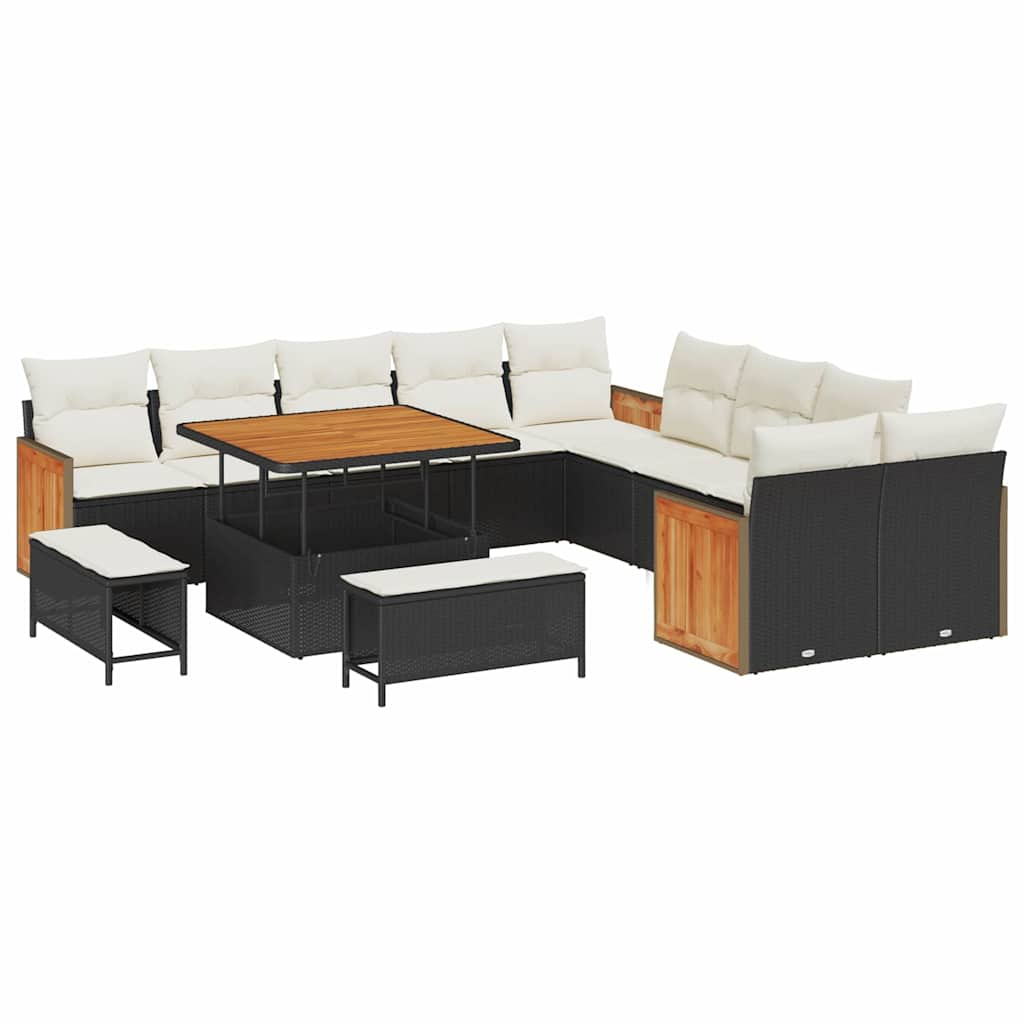 Garten-Sofa-Set 13 pcs Schwarz und Creme 100 x 100 x 71 cm